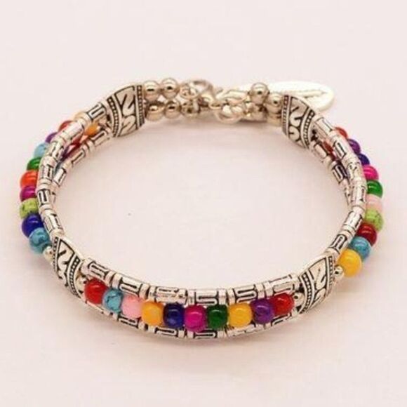 Multi Color Bead Bohemian Feather Silver - Picture 3 of 5